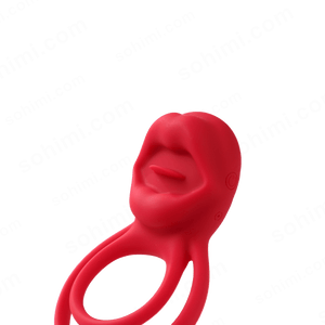 Red silicone ring with a face design on a white background