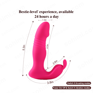 Pink female vibrator with measurements