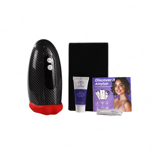 Black and red sex toy, black box, purple tube, and purple flyer with a woman's face on a green background with 'sohimi.com' branding.