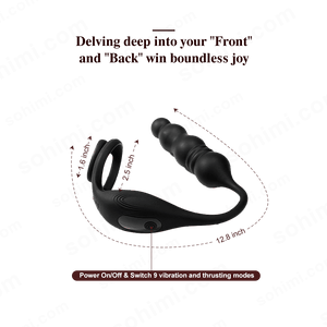 Black Vibrating and Thrusting Anal Plug