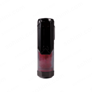 Black and red electronic device on a white background