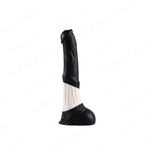 Black and white monstor dildo on a green background with 'sohimi.com' branding.
