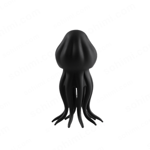 Black squid-shaped object on a white background