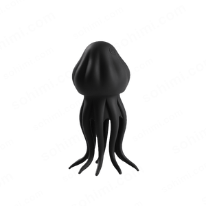 Black squid-shaped Penis Trainer on a green background with 'sohimi.com' text.