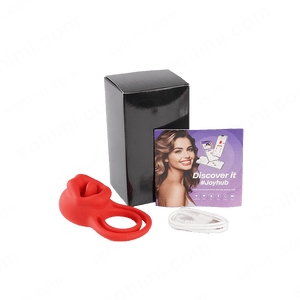 Product set with a red device, black box, and purple card featuring a woman's face on a green background with 'sohimi.com' text.