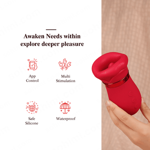 Red silicone product held by a hand with promotional text and Sohimi.com branding.