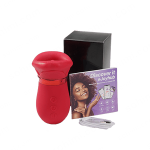 Red electronic device with packaging and accessories on a green background with 'sohimi.com' branding.