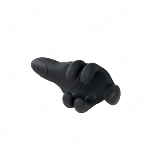 Black silicone finger toy on a green background with 'sohimi.com' branding.