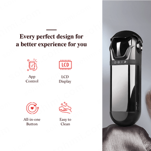 Black electronic device with features listed on a white background