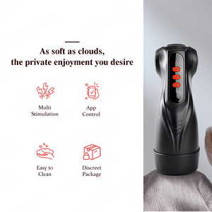 Black electronic device on a gray background, featuring text and logos about product features.