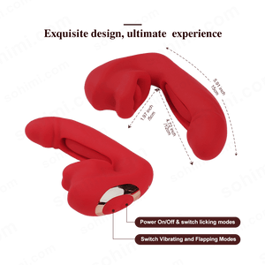 Red sex toy with rabbit ears on a green background with 'sohimi.com' branding.
