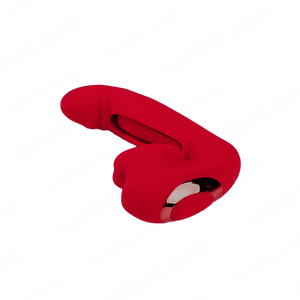 Red female sex toy on a green background with 'sohimi.com' text.
