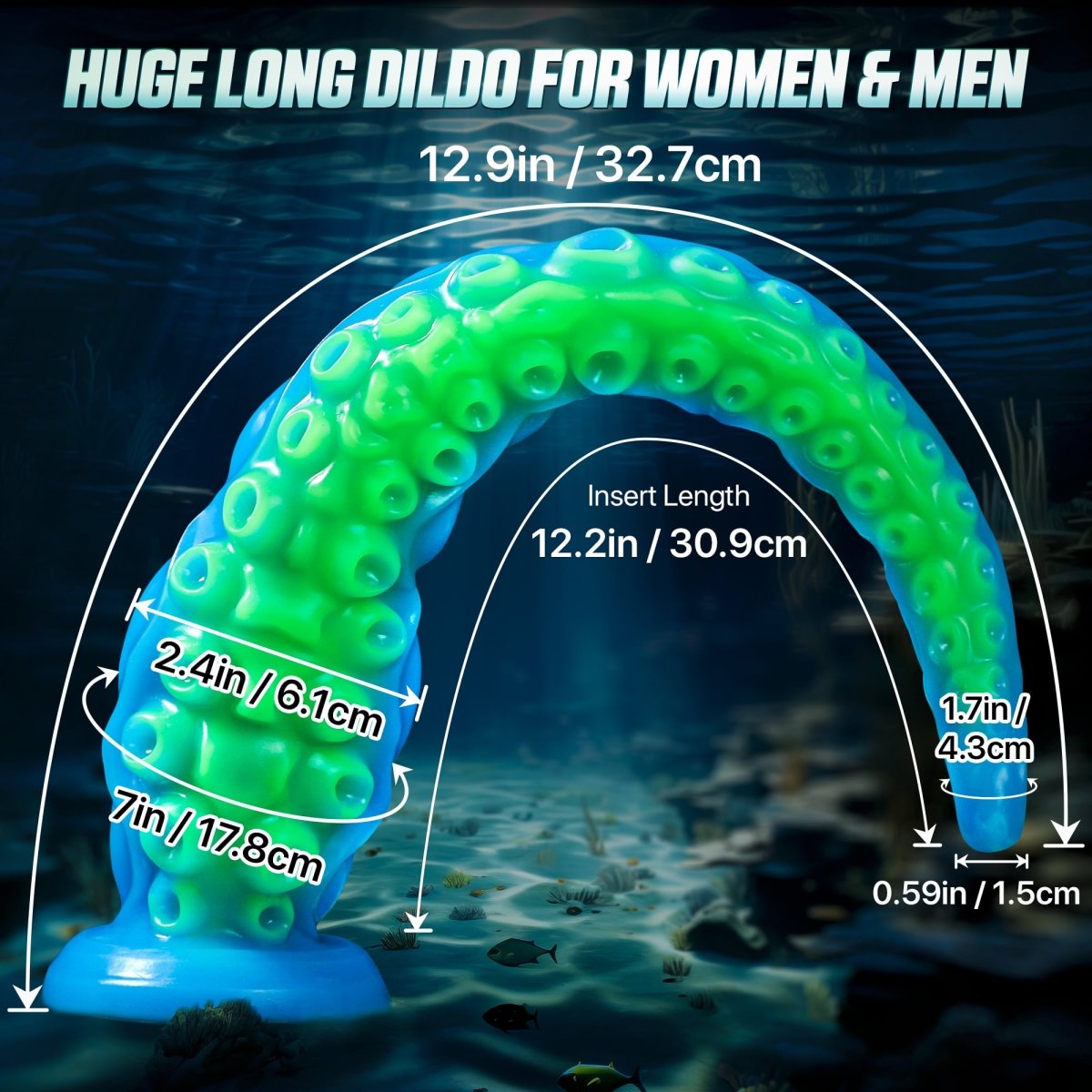 12.9inch Silicone Luminous Tentagle Multiple Stimualtion Dildo with Suction Cup - Sohimi