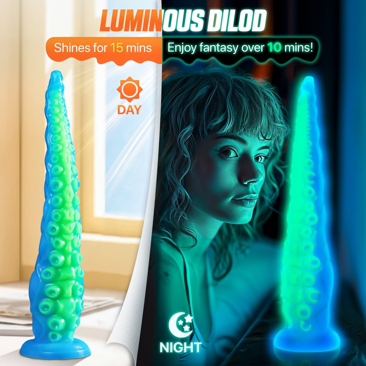 12.9inch Silicone Luminous Tentagle Multiple Stimualtion Dildo with Suction Cup - Sohimi