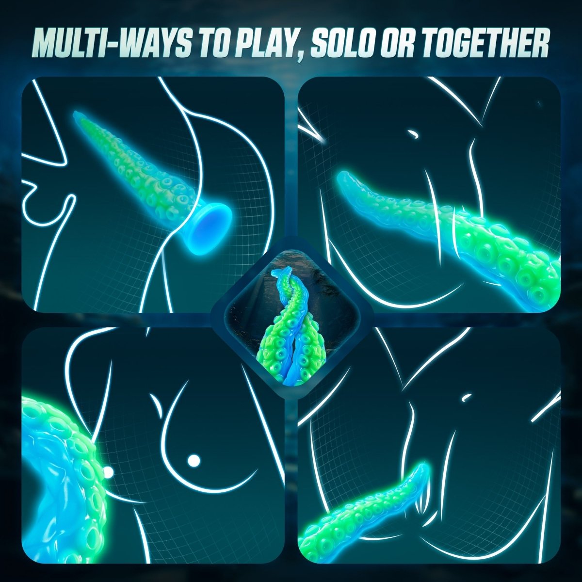 12.9inch Silicone Luminous Tentagle Multiple Stimualtion Dildo with Suction Cup - Sohimi