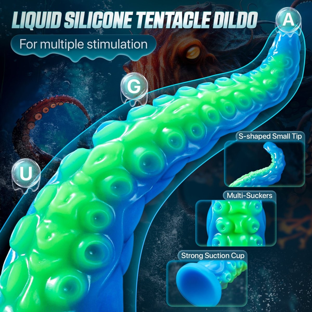 12.9inch Silicone Luminous Tentagle Multiple Stimualtion Dildo with Suction Cup - Sohimi