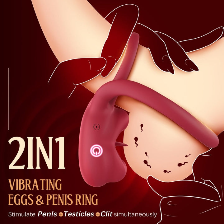 2 in 1 Tongue Clicking Stimulation Vibrating Egg and Double Cock Ring - Sohimi