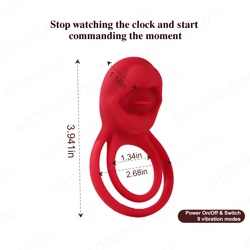 Red silicone ring with measurement details on a green background with 'sohimi.com' branding.