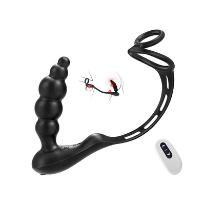 3 in 1 Anal Beads Prostate Massager Dual Cock Rings Anal Vibrator Toy - Sohimi