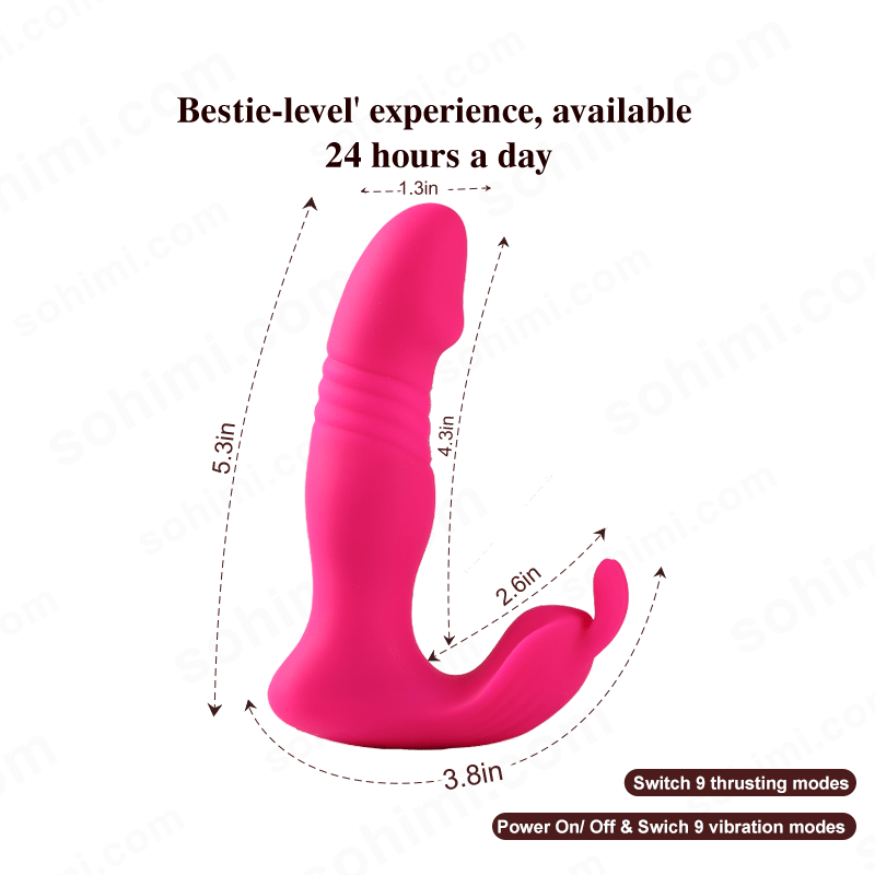 Pink female vibrator with measurements 