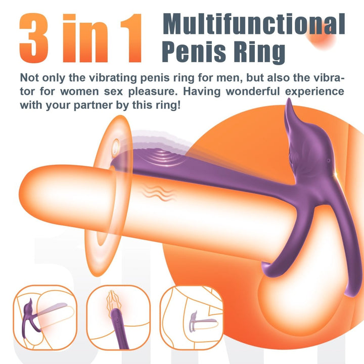 3 in 1 Multifunctional Penis Cock Ring with 10 Vibrating Modes - Sohimi