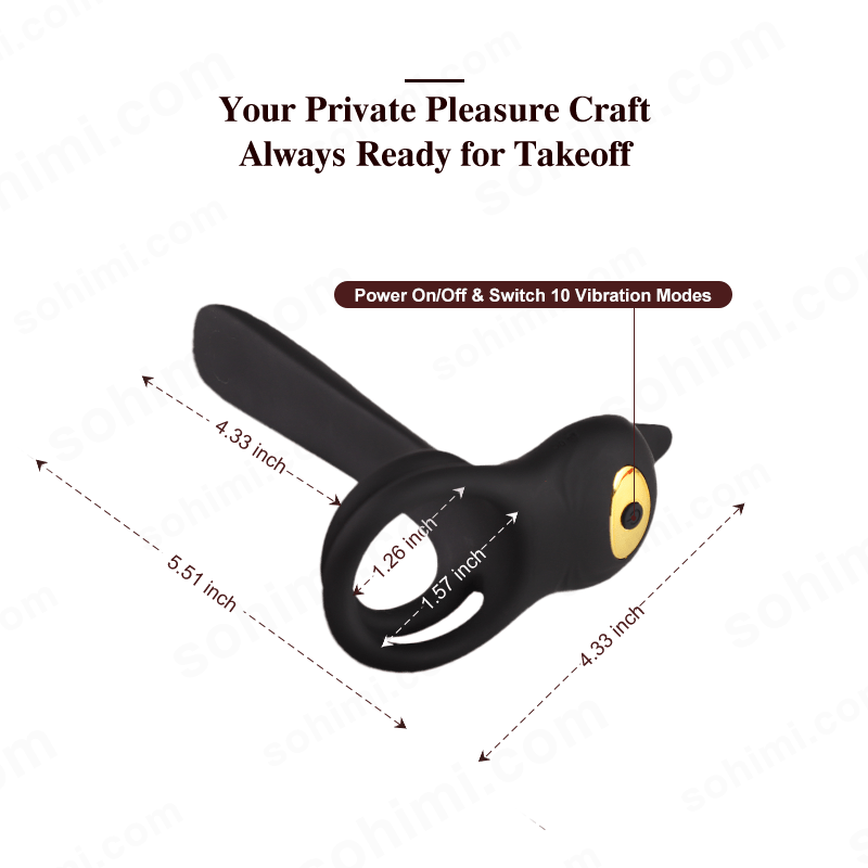 Black Cock Ring toy with text on a green background