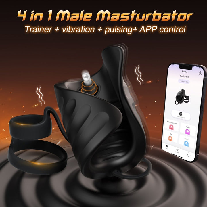 4 in 1 App Control Vibration and Pulsing Penis Trainer Male Toy with Cock Ring - Sohimi