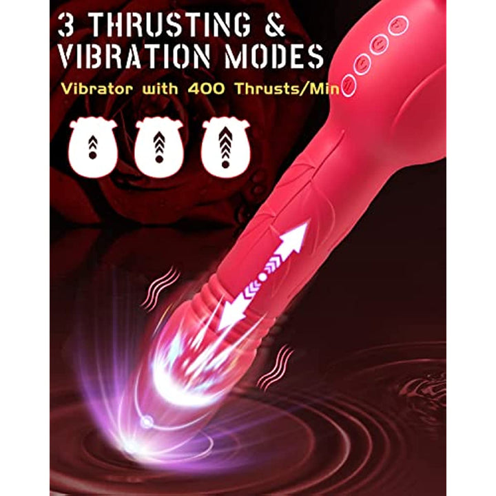 4 in 1 Rose Sucking & Thrusting Clitoral Stimulator with 2 Cups - Sohimi