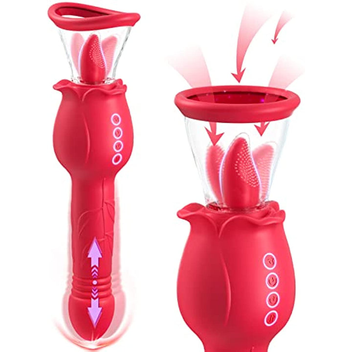 4 in 1 Rose Sucking & Thrusting Clitoral Stimulator with 2 Cups - Sohimi