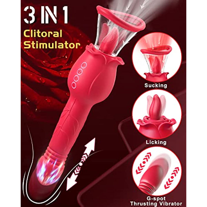 4 in 1 Rose Sucking & Thrusting Clitoral Stimulator with 2 Cups - Sohimi