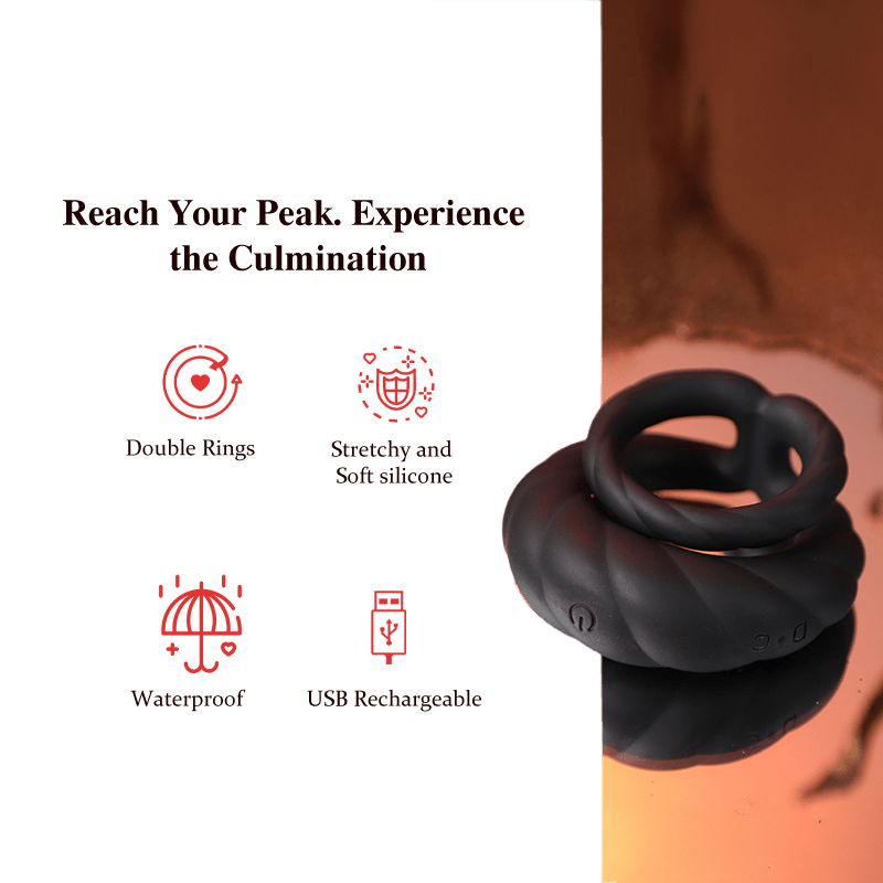 Adult Double Penis Ring Vibrator Cock Ring with 10 Vibration Modes - Sohimi