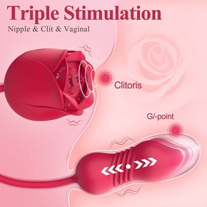 Air Pulse Tapping Clit Rose Vibrator with Thrusting Dildo - Sohimi