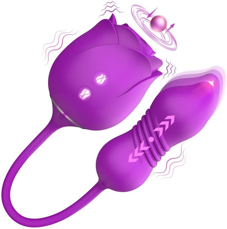 Air Pulse Tapping Clit Rose Vibrator with Thrusting Dildo - Sohimi