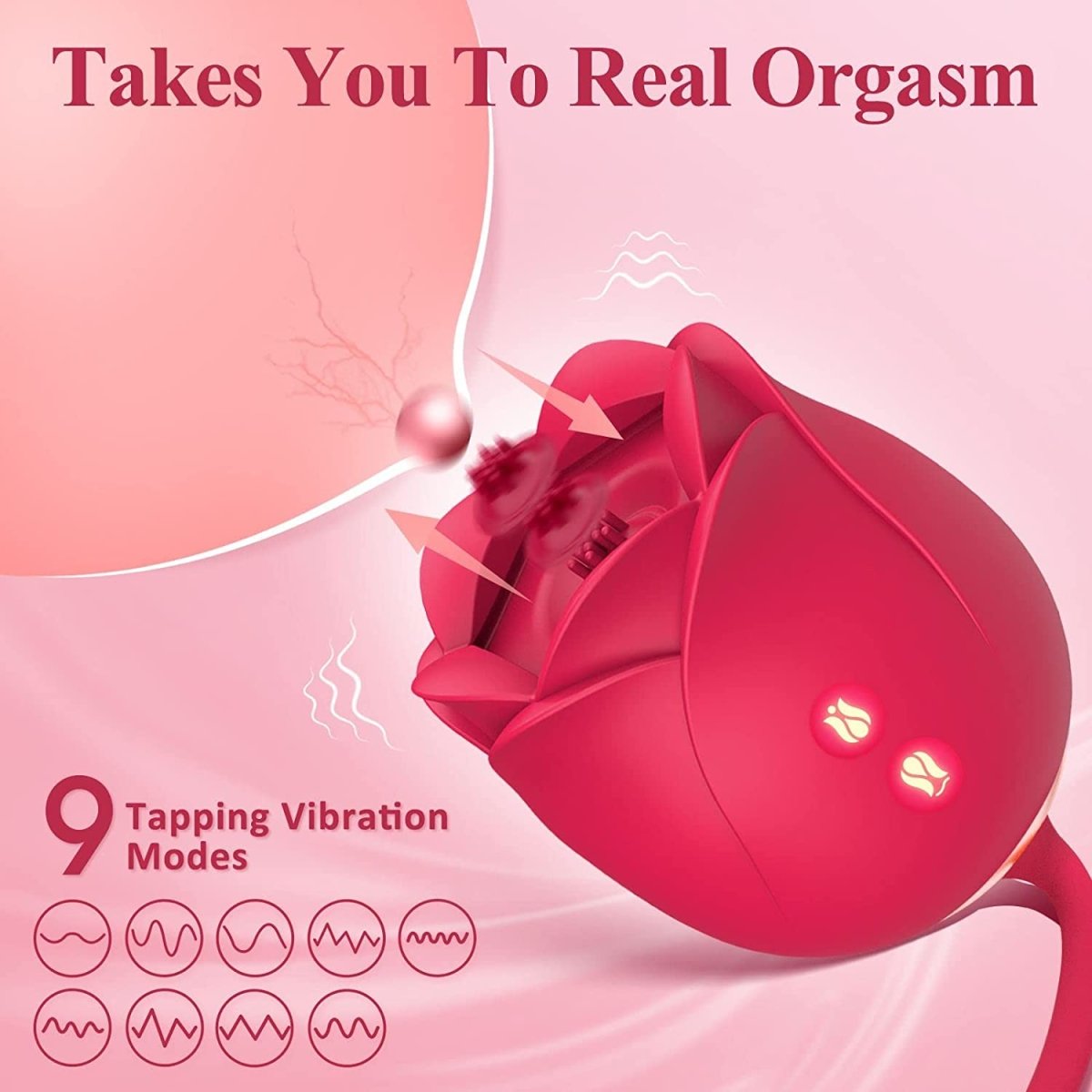 Air Pulse Tapping Clit Rose Vibrator with Thrusting Dildo - Sohimi