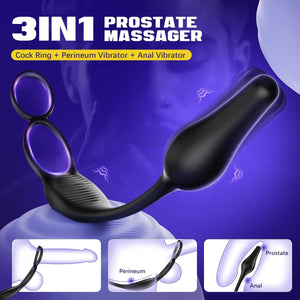 a anal butt plug vibrator with double ring and texted 3 in 1 porstate massager 