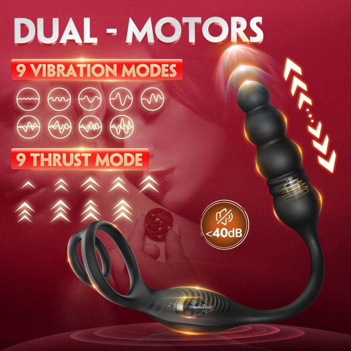 ARCHIE4| 4 in 1 App Control Vibrating and Thrusting Anal Plug with Cock Ring - Sohimi