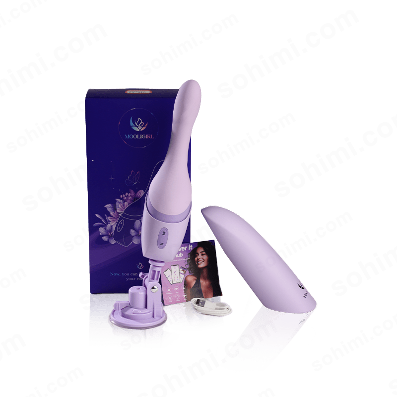 Purple electronic device with packaging on a green background with 'sohimi.com' text.