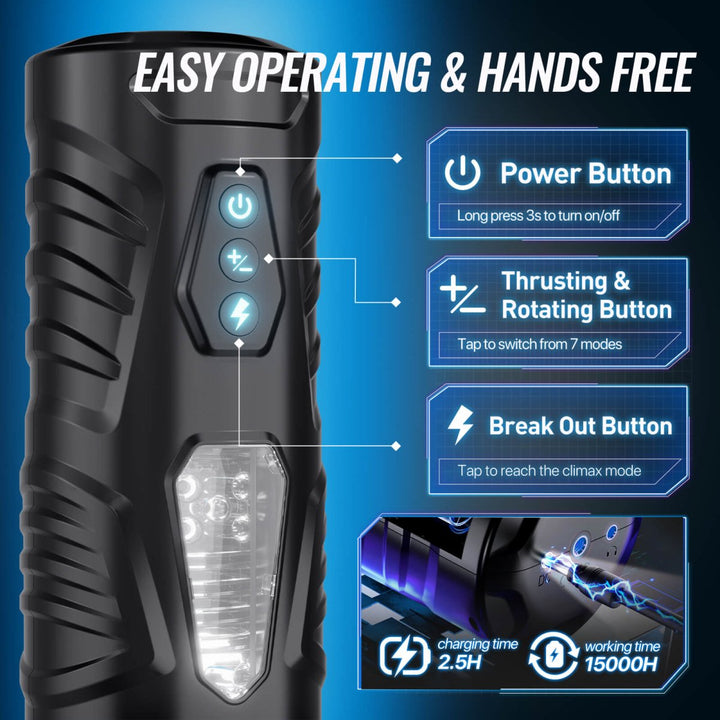 BLACK KNIGHT| Automatic Thrusting & Rotating Male Masturbator Sex Toys - Sohimi