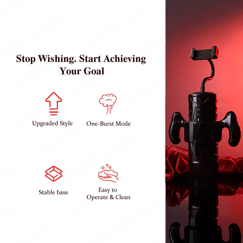 Product with features listed on a green background, featuring the brand 'sohimi.com'.