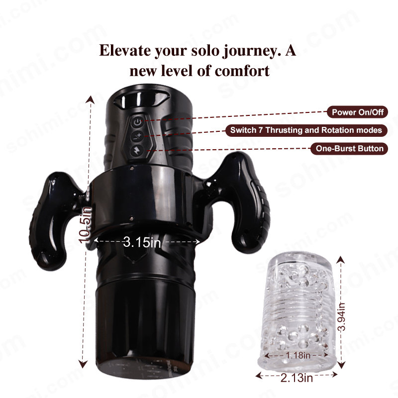 Black and clear device with measurements and text on a green background