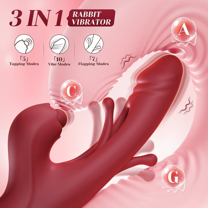 CHERLY App Control 3 in 1 Tapping and Flapping Intelligent Heating Rabbit Vibrator - Sohimi