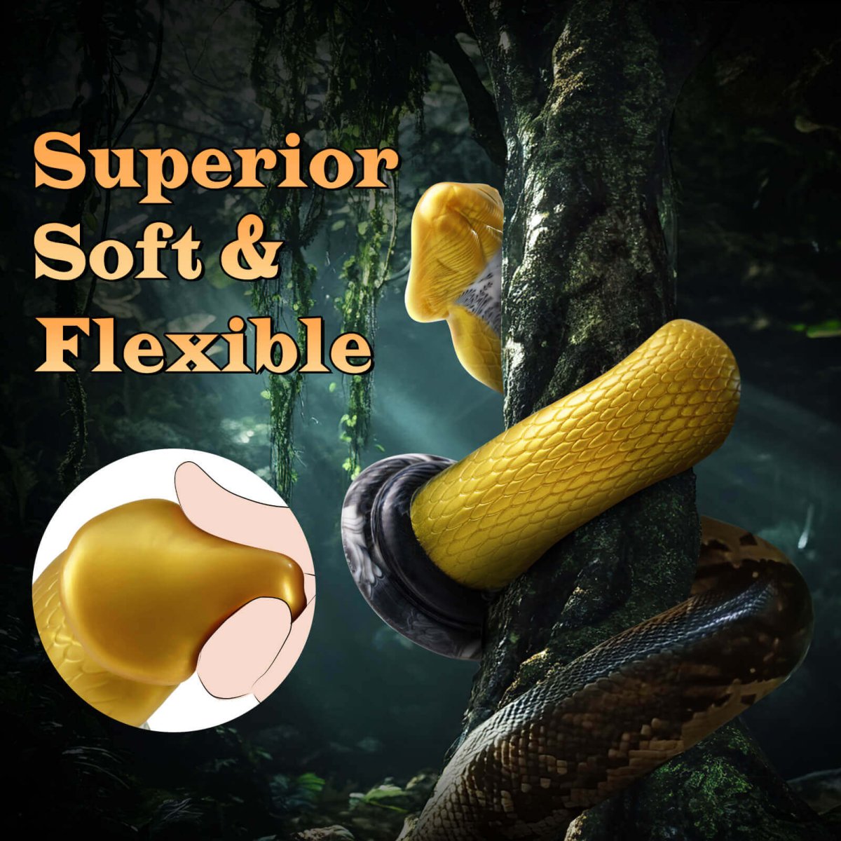 gold Monster Dildo with text superior soft and flexible