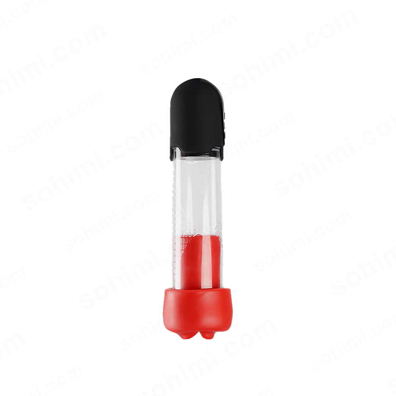 Black clear male penis pump toy with red mouth sleeve