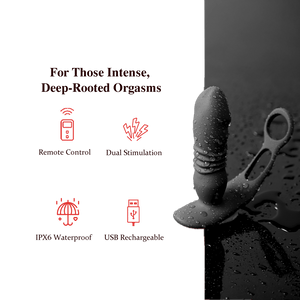 Dual Cock Ring Powerful Thrusting & Vibration Butt Plug - Sohimi