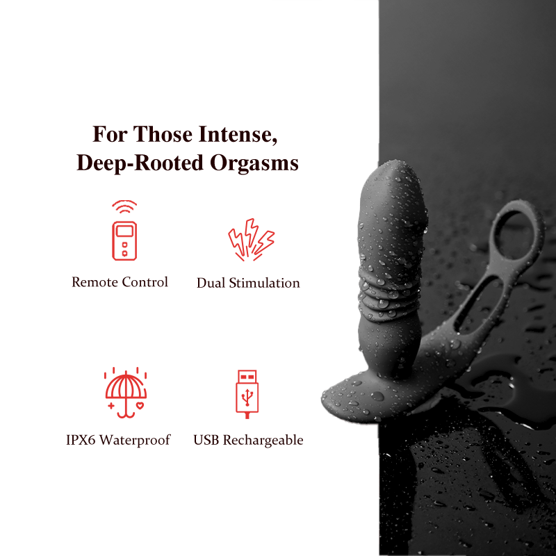 Dual Cock Ring Powerful Thrusting & Vibration Butt Plug - Sohimi