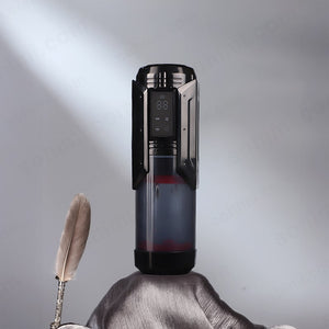 Black electronic device with digital display on a gray background