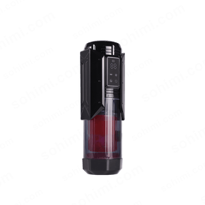 Black and red App Control Thrusting and Rotation Male Stimulator on a green background with 'sohimi.com' branding.