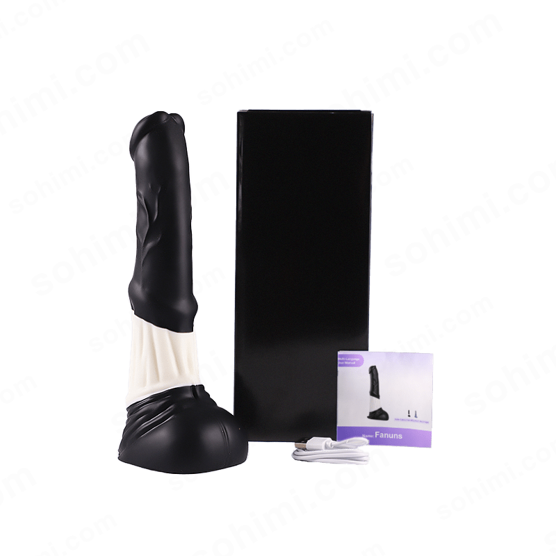 Black and white sex toy with packaging on a green background with 'sohimi.com' text.