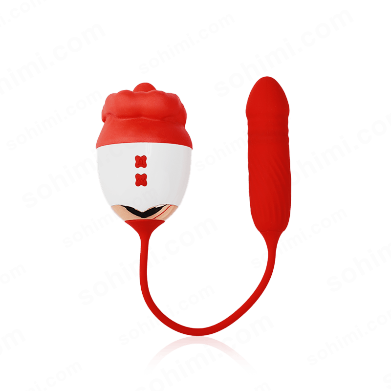 Red and white sex toy with a bow on a transparent background