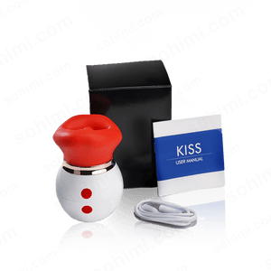 Red and white device with black box and user manual on a white background